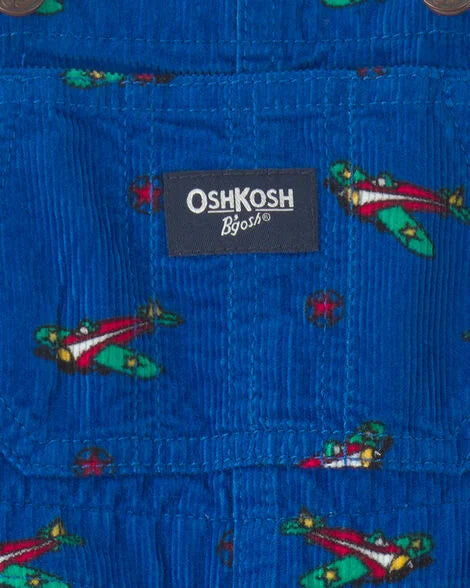 Toddler Boy Airplane Corduroy Overalls - Blue