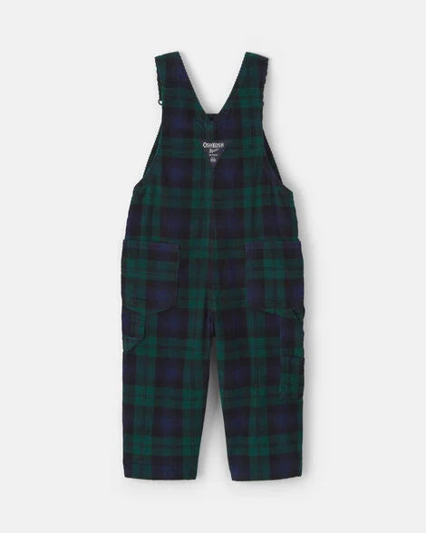 Toddler Boy Plaid Corduroy Overalls - Navy Blue/Green