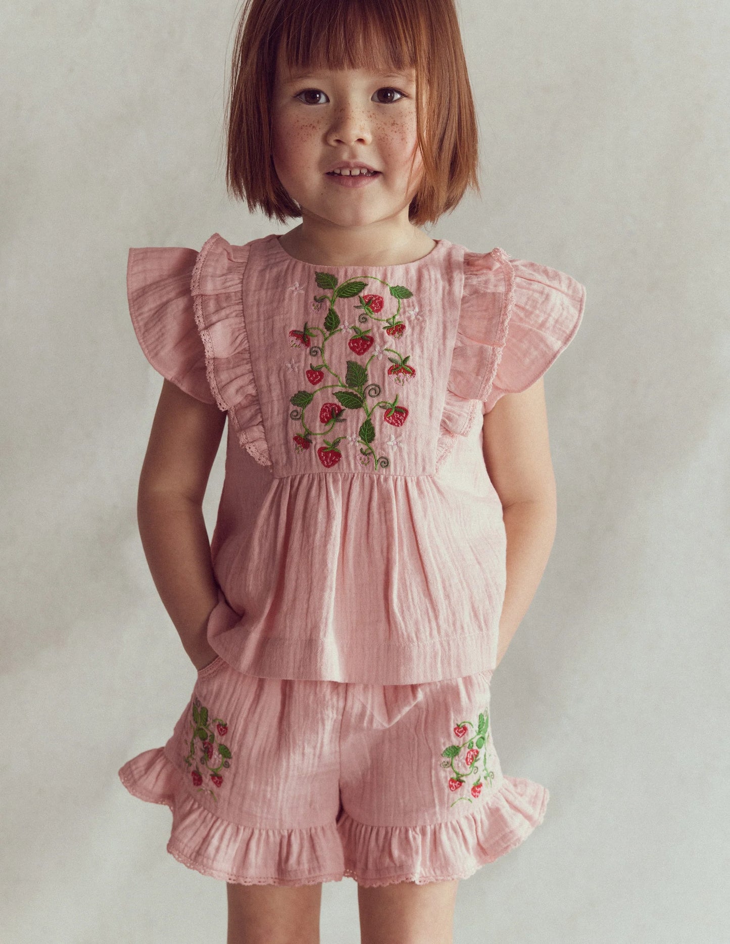 Embroidered Frilly Woven Top