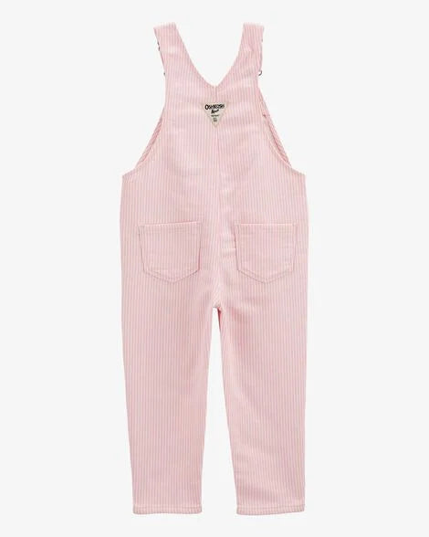 Toddler Knit Denim Hickory Stripe Overalls - Pink