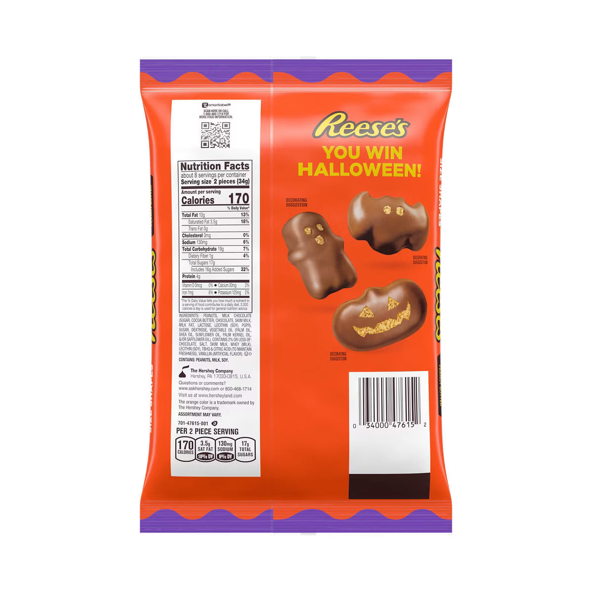 Reese's Peanut Butter Milk Chocolate Assorted Shapes Halloween Candy Snack Size - 9oz