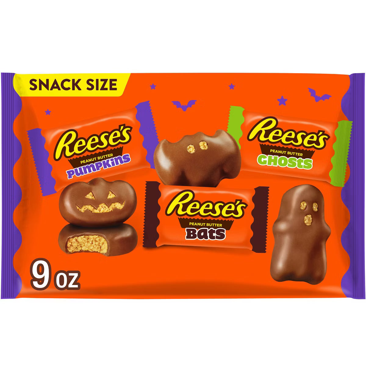 Reese's Peanut Butter Milk Chocolate Assorted Shapes Halloween Candy Snack Size - 9oz