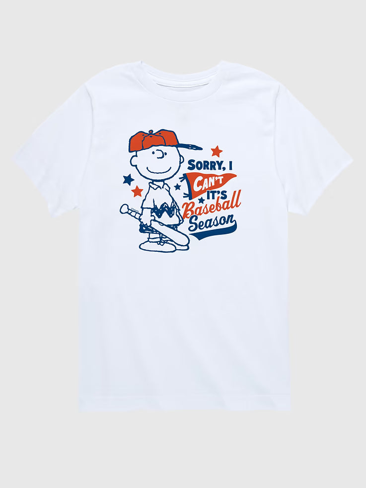 Toddler Peanuts Charlie Brown Sorry I Cant Baseball Season Short Sleeve Tee