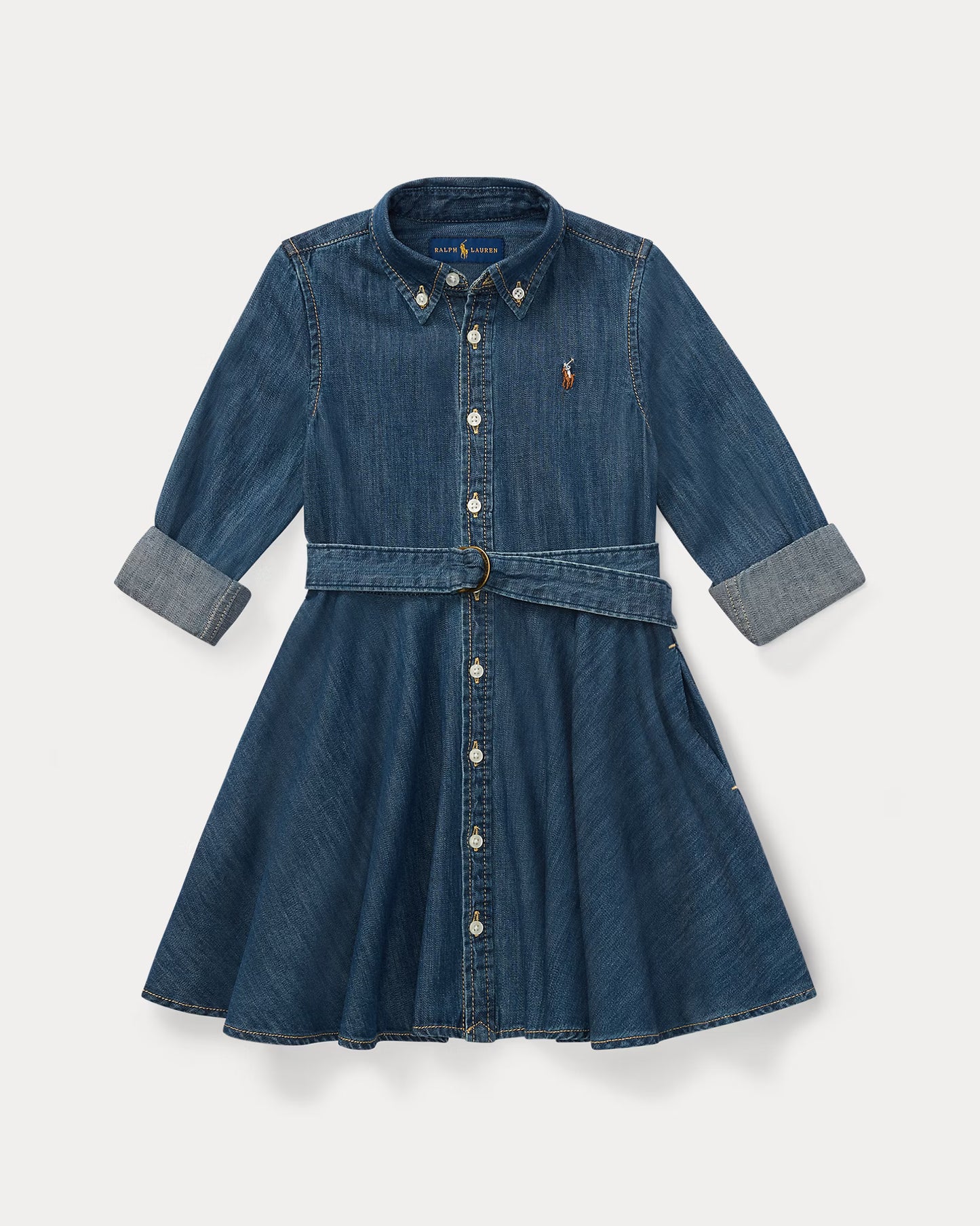 Belted Cotton Denim Shirtdress