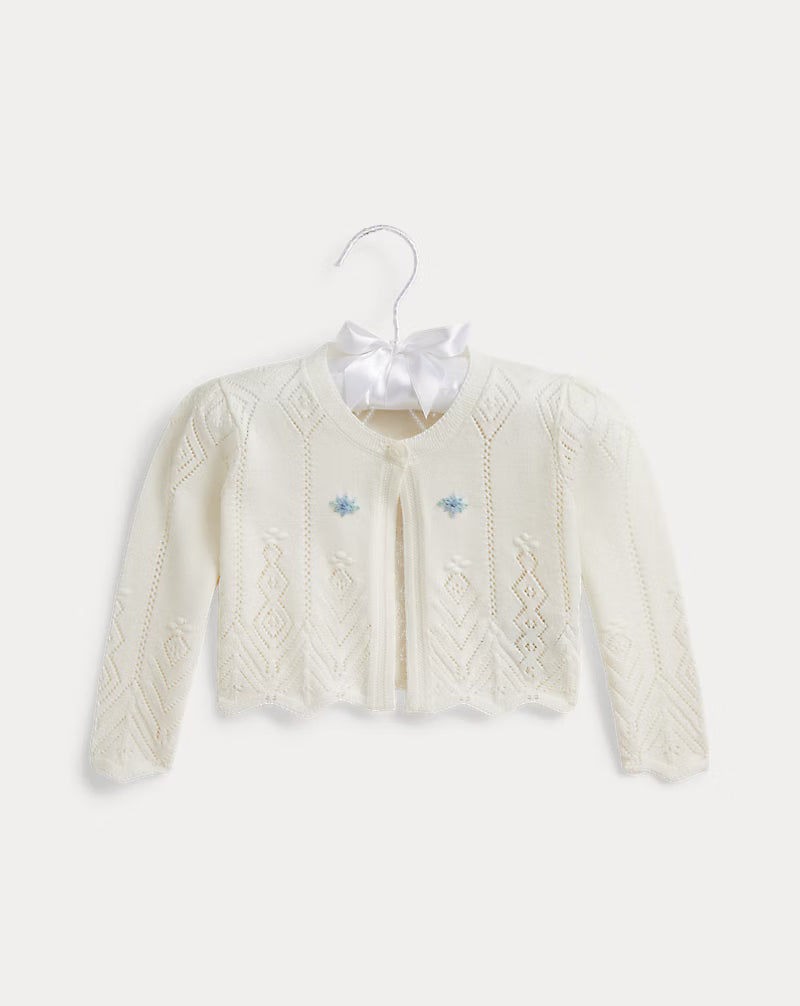 Embroidered Pointelle-Knit Cardigan