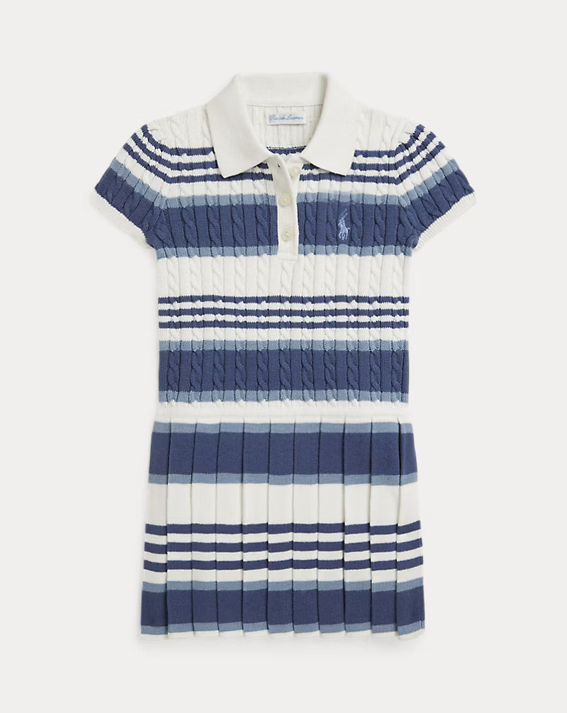 Striped Mini-Cable Cotton Sweater Dress
