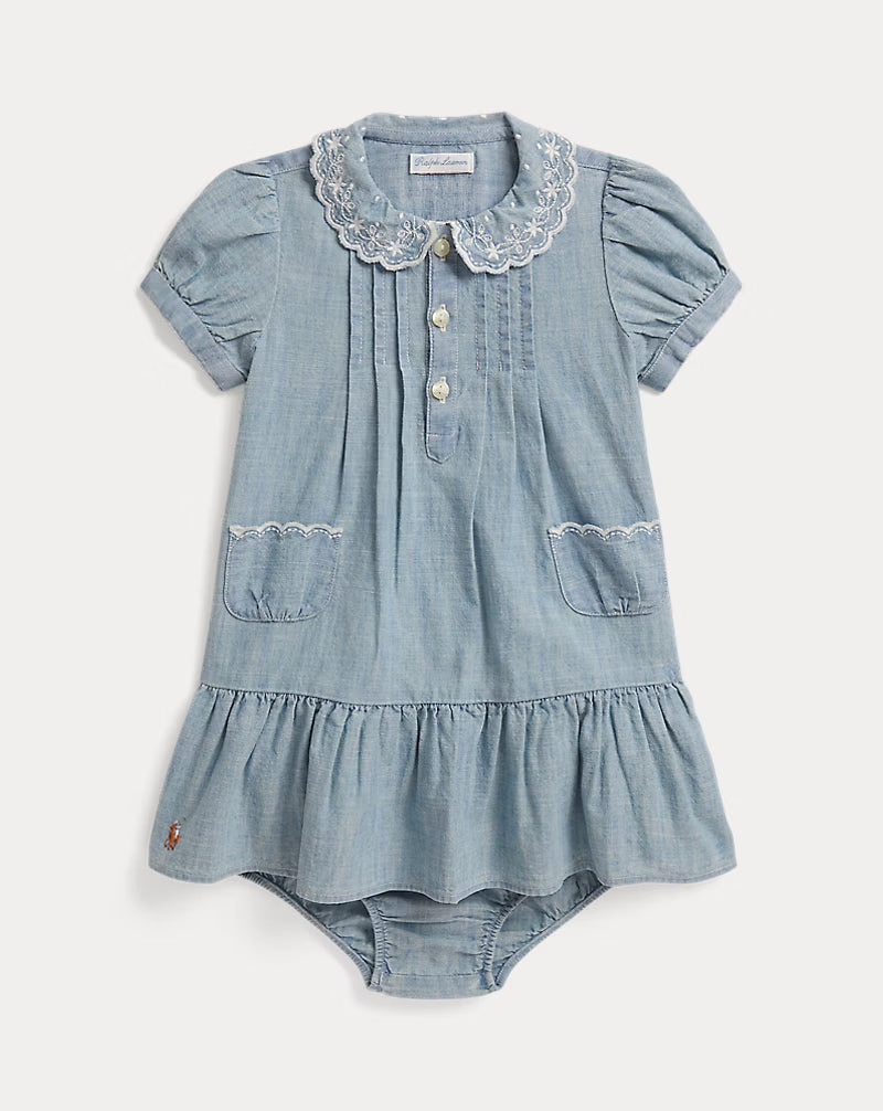 Indigo Cotton Chambray Dress & Bloomer