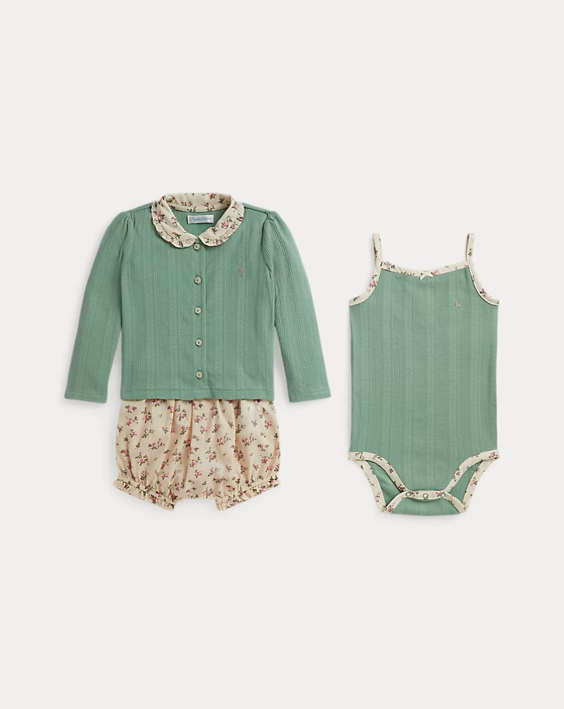 Floral Cotton Jacket, Bodysuit & Bloomer