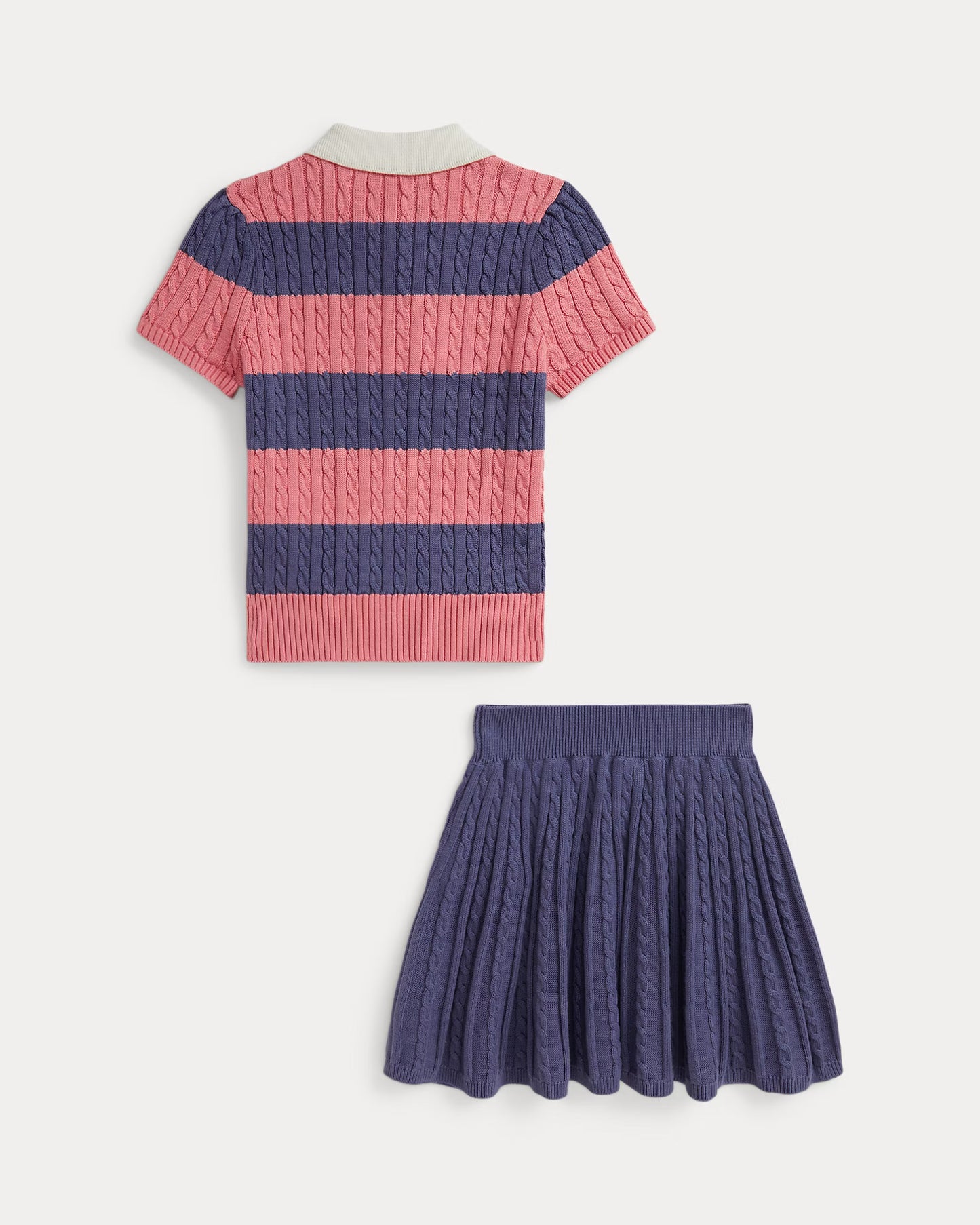 Cable Cotton Polo Sweater & Skirt Set