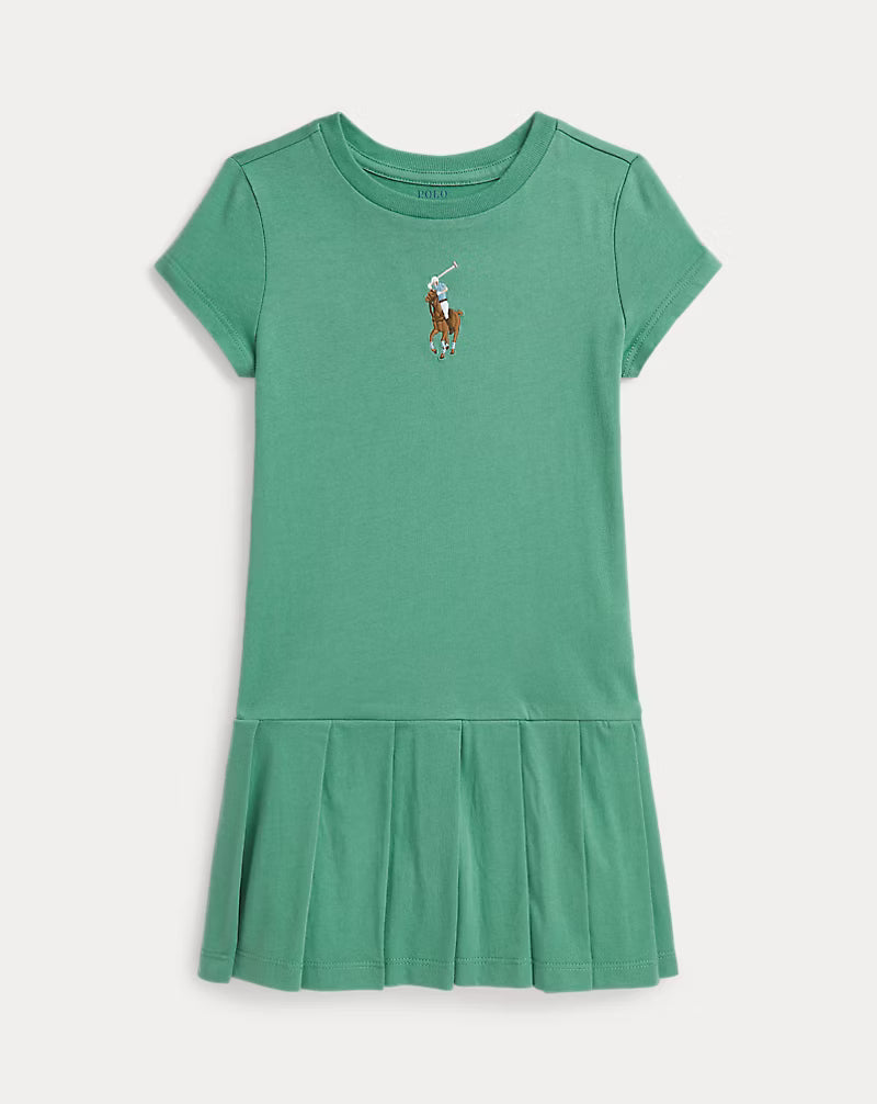 Big Pony Pleated Cotton Jersey Dress