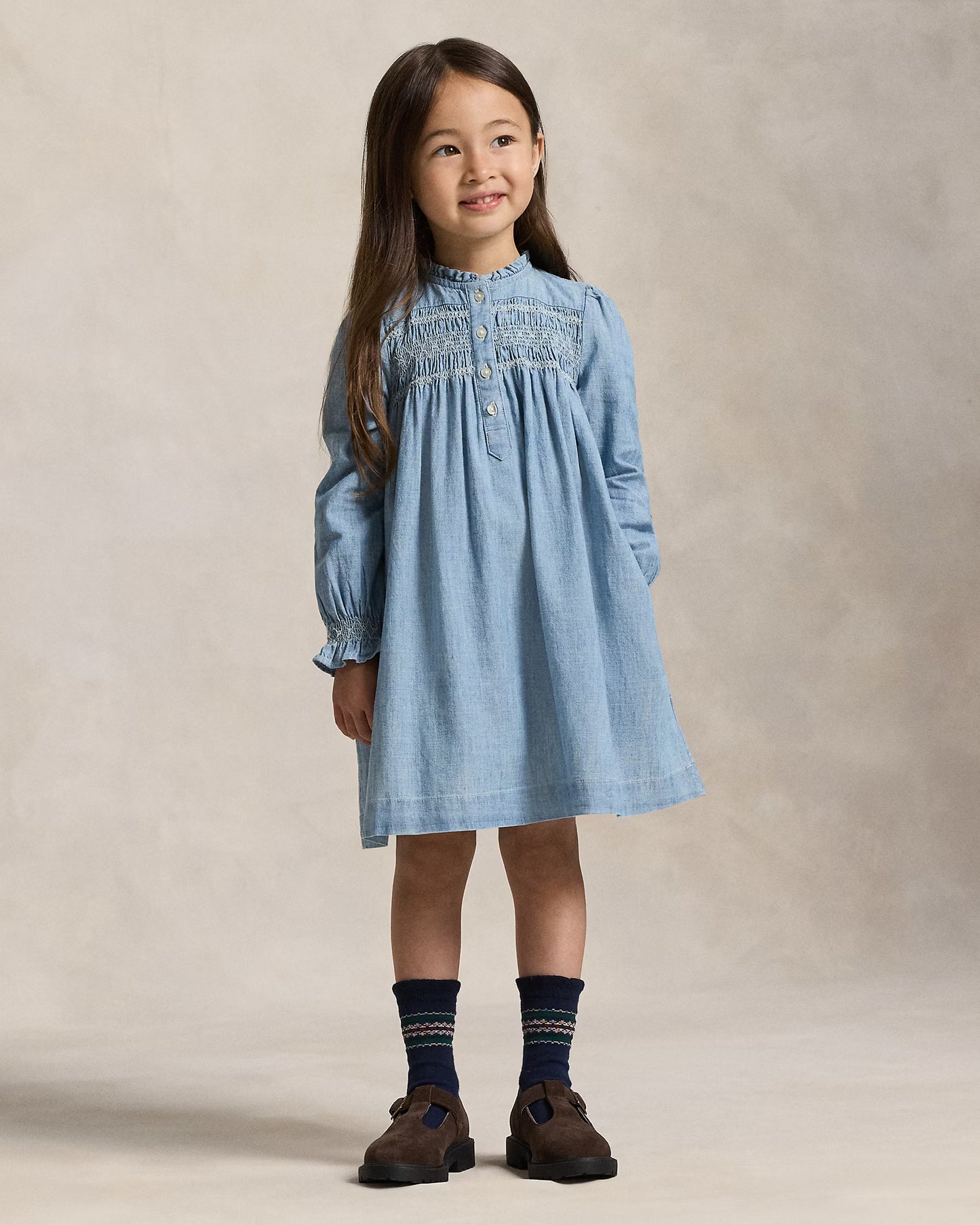 Smocked Indigo Chambray Dress