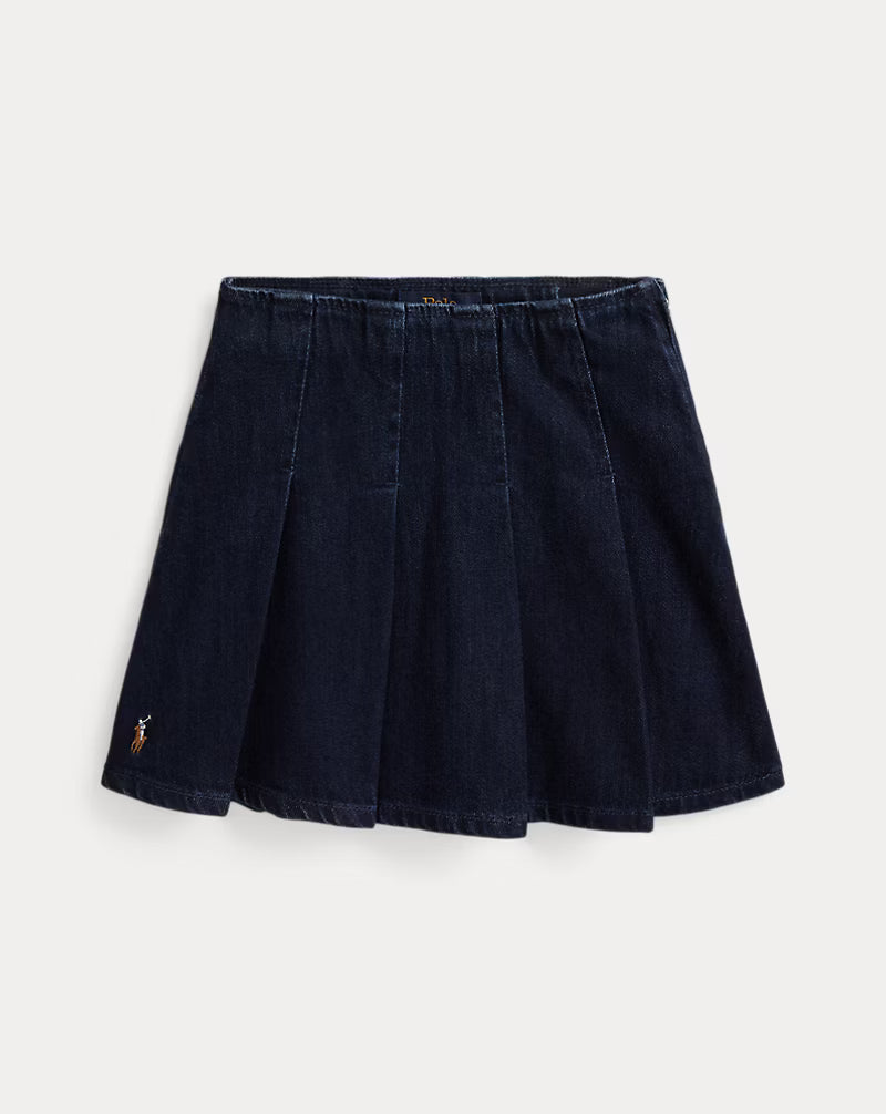 Pleated Cotton Denim Skirt