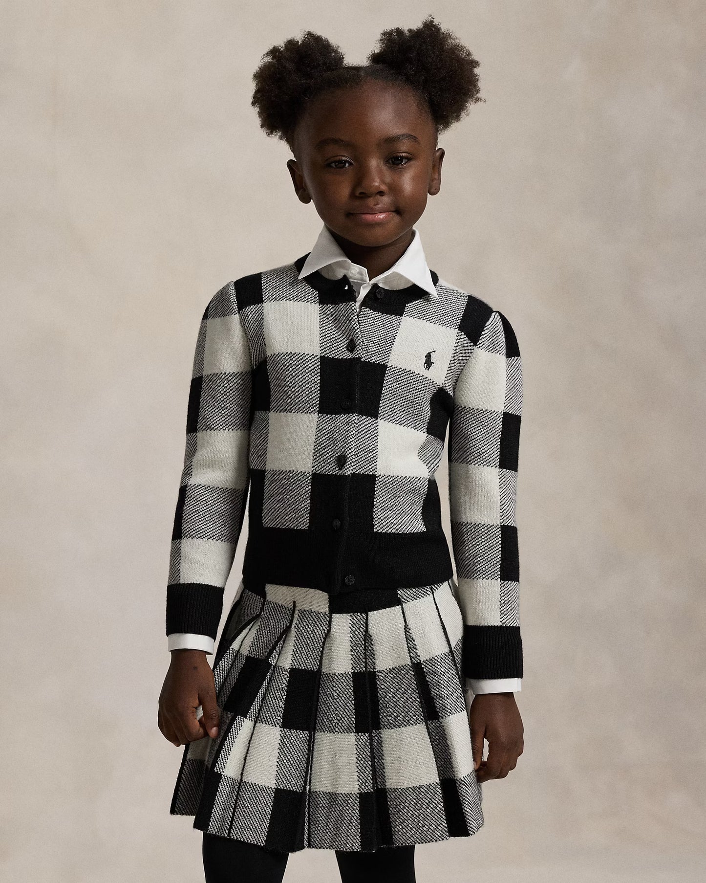 Buffalo Check Wool Cardigan & Skirt Set