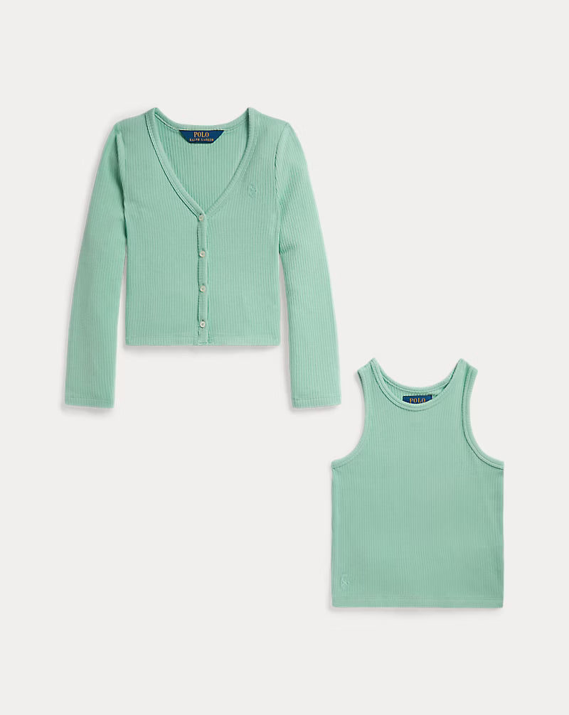 Ribbed Cardigan & Top Set (2 Colors)