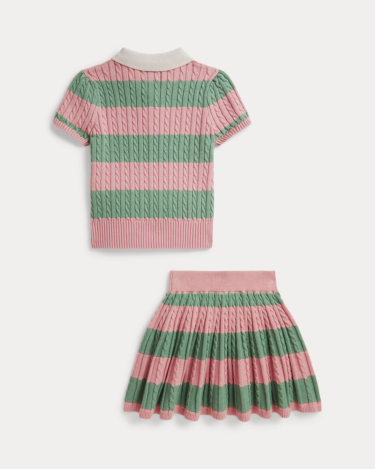 Striped Cable Cotton Sweater & Skirt