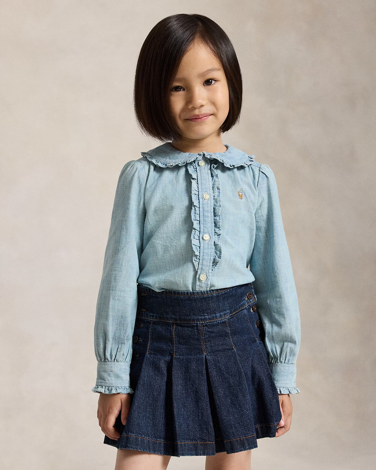 Cotton Chambray Ruffled Top