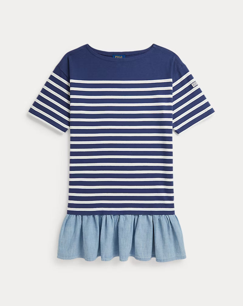 Striped Chambray-Skirt Cotton Dress