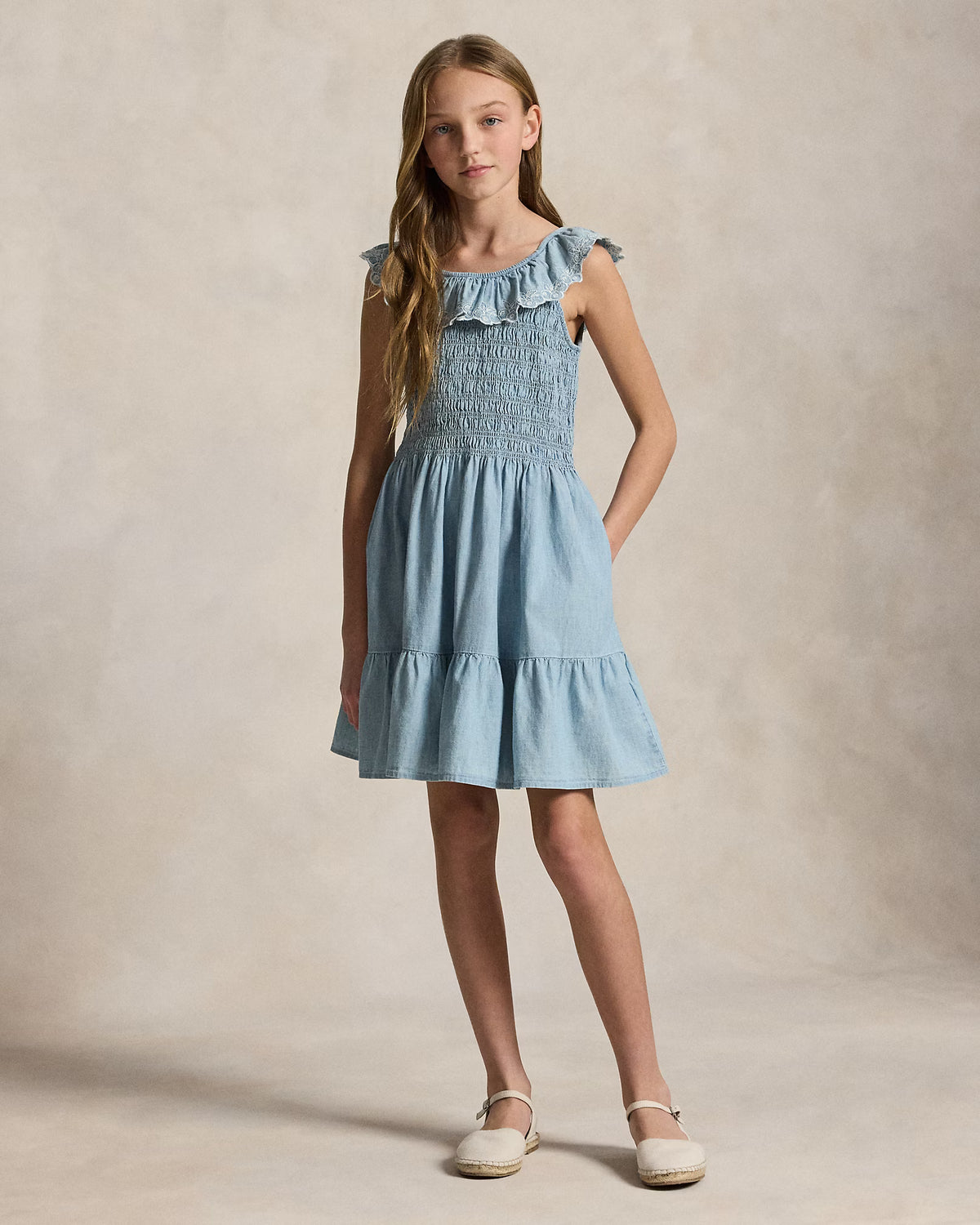 Blueberry-Overlay Indigo Chambray Dress