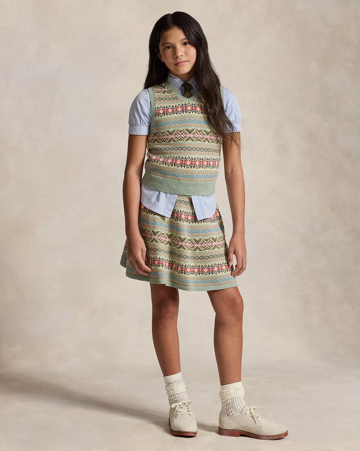 Fair Isle Cotton Sweater Vest & Skirt