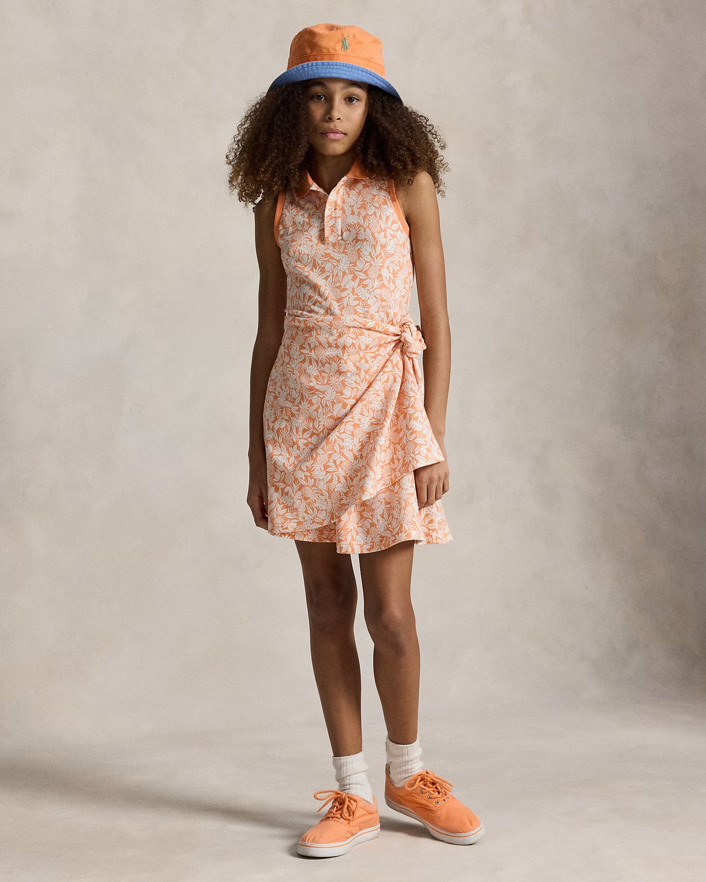 Pineapple Faux-Wrap Mesh Polo Dress