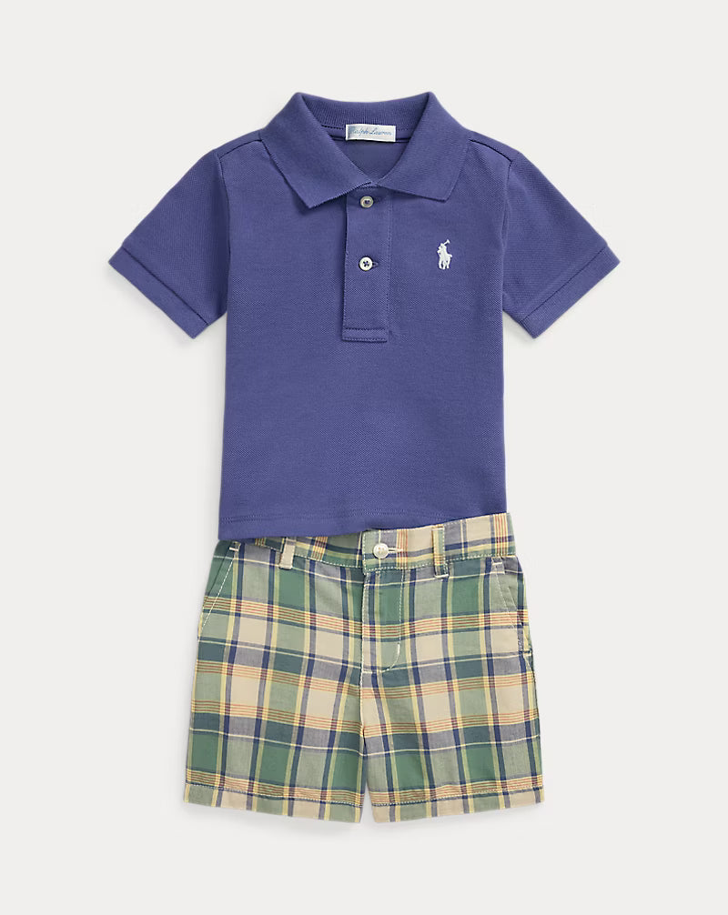 Cotton Polo Shirt & Madras Short Set
