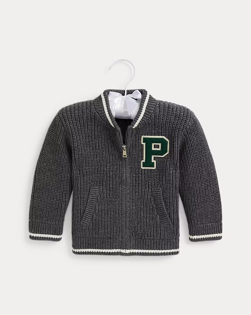Cotton Letterman Full-Zip Sweater