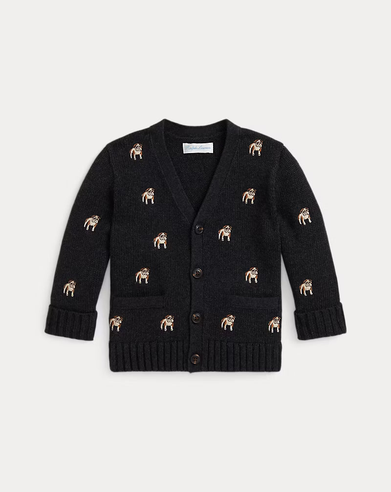 Dog-Embroidered Cotton Cardigan
