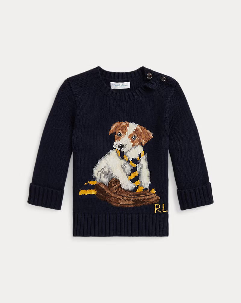 Dog-Intarsia Cotton Sweater