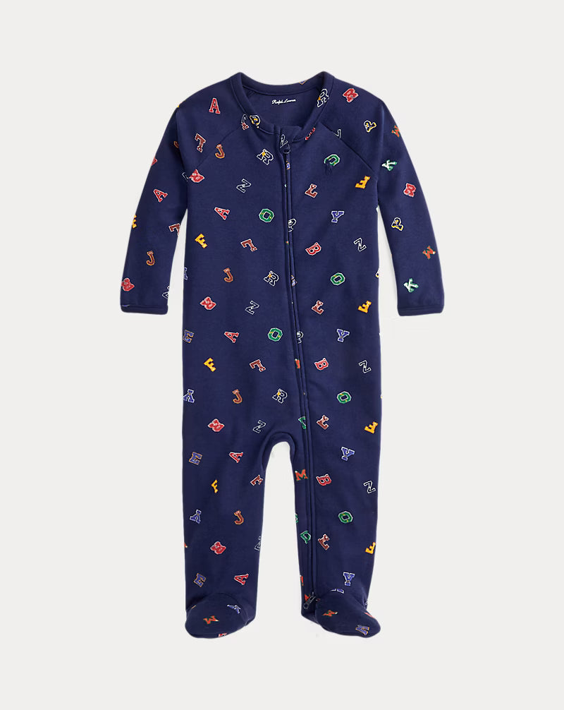 Alphabet-Print Cotton Footed Coverall