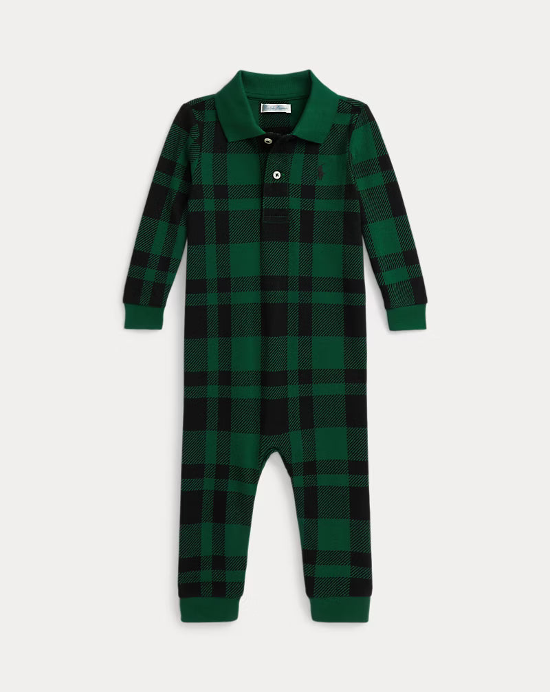 Plaid Cotton Mesh Polo Coverall