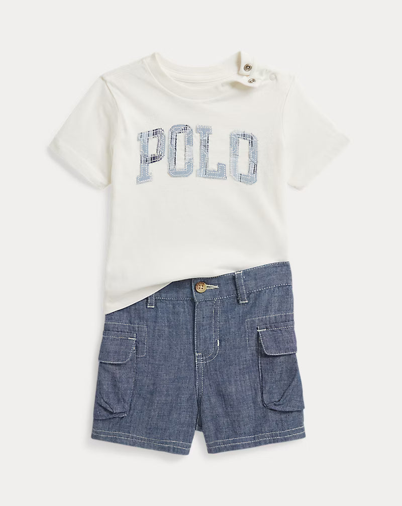 Logo Cotton Tee & Chambray Cargo Short