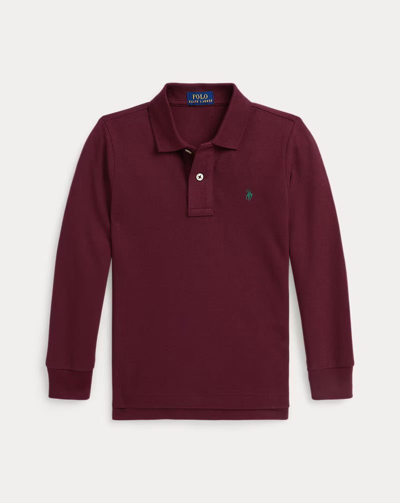 Cotton Mesh Long-Sleeve Polo Shirt (4 Colors)