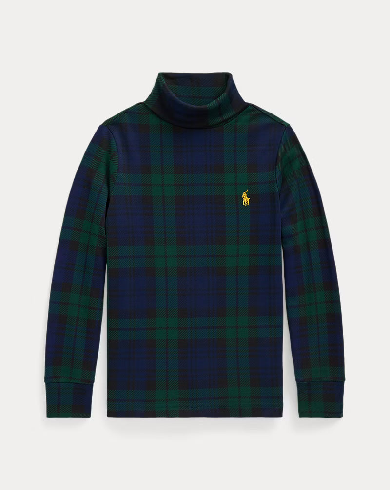 Plaid Cotton Interlock Turtleneck