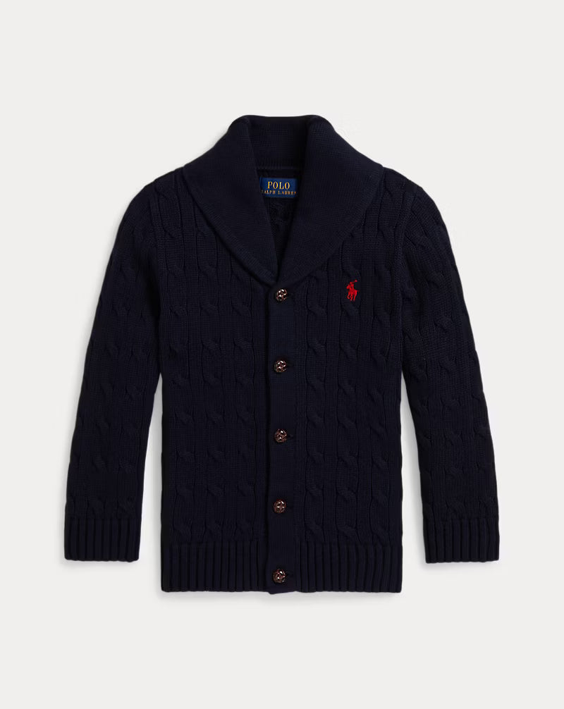 Cable-Knit Cotton Shawl Cardigan