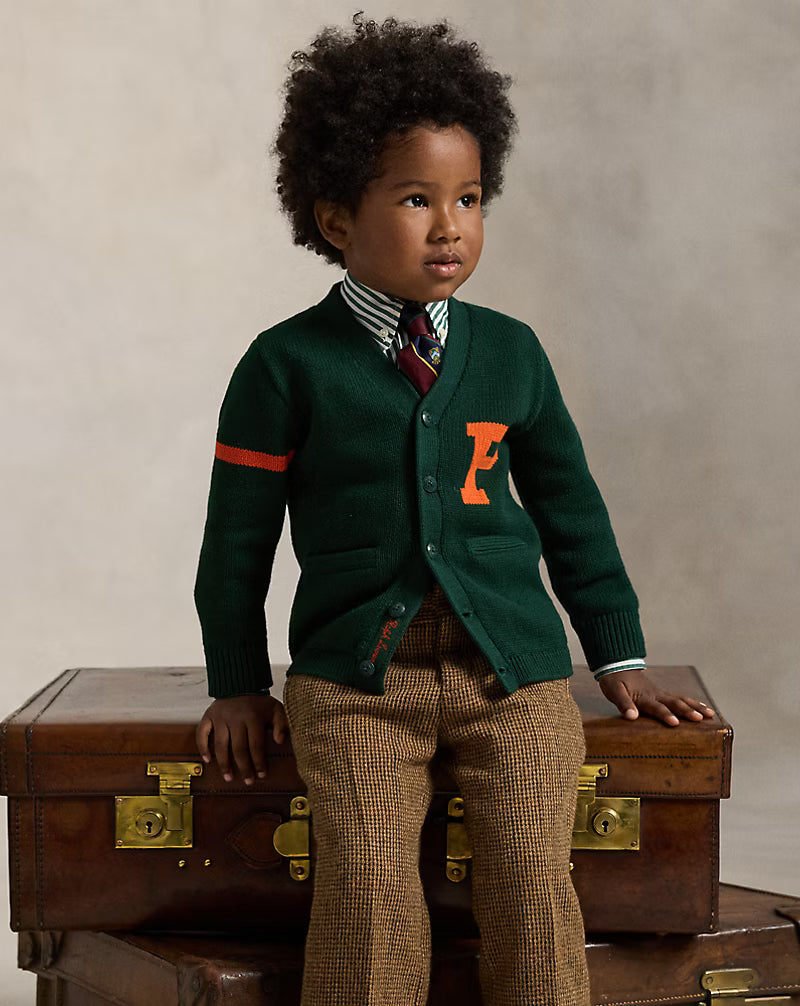 Cotton V-Neck Letter Cardigan