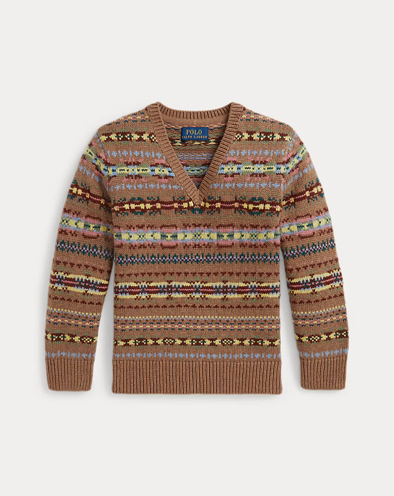 Fair Isle Wool-Cotton V-Neck Sweater