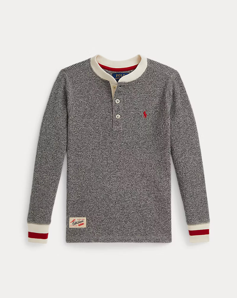 Waffle-Knit Cotton Henley Shirt