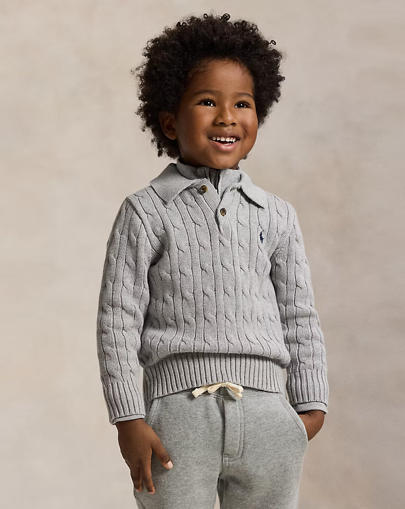 Cable-Knit Cotton Polo Sweater