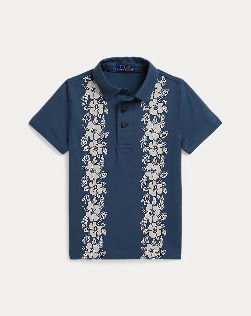 Floral-Print Cotton Jersey Polo Shirt