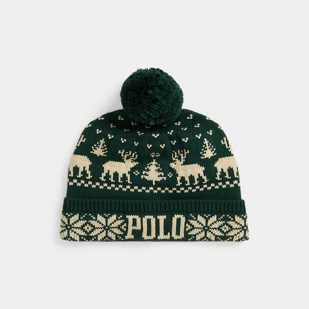 Reindeer Logo Cotton-Blend Pom-Pom Hat