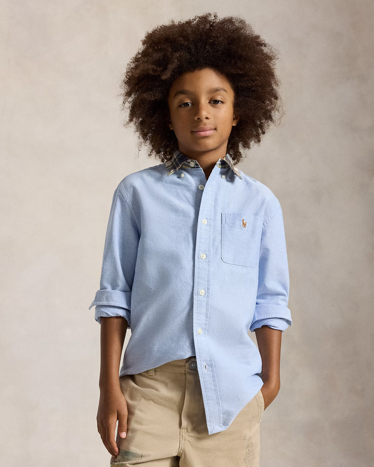 Plaid-Collar Cotton Oxford Shirt