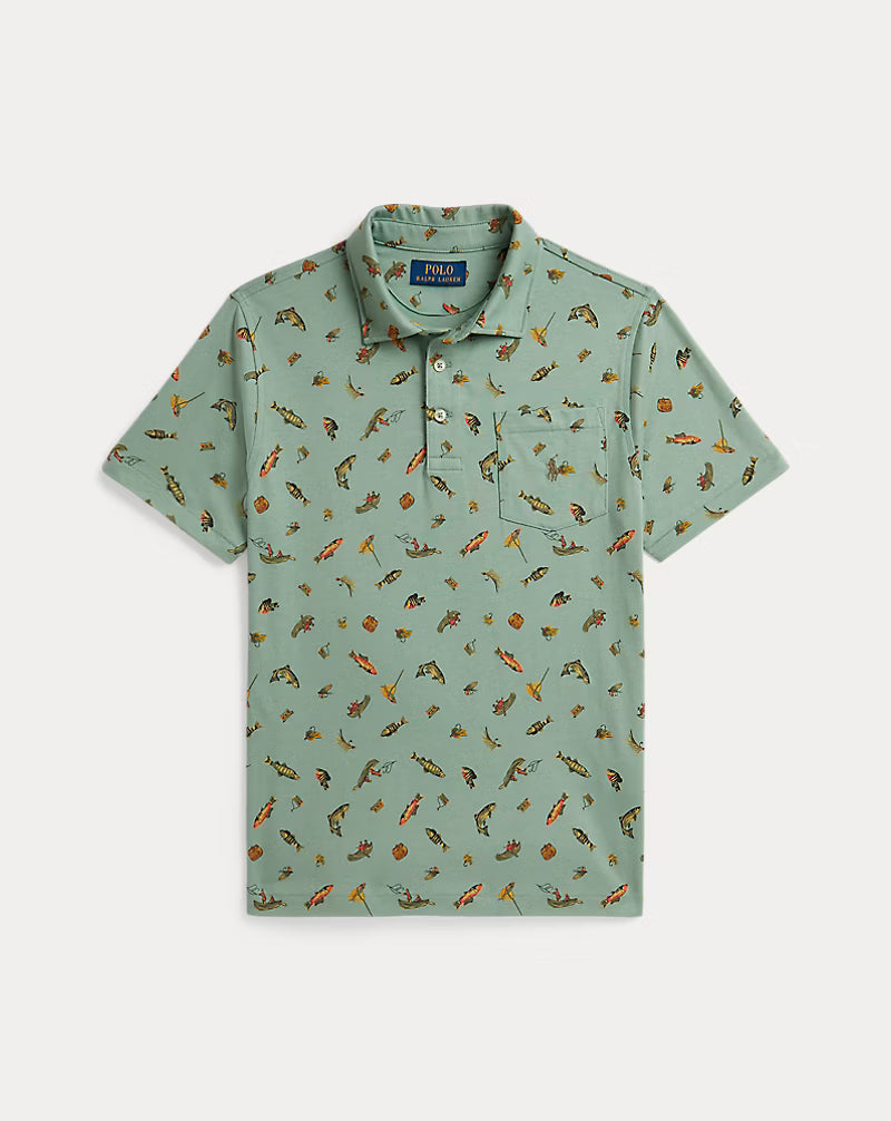 Fishing-Print Cotton Jersey Polo Shirt
