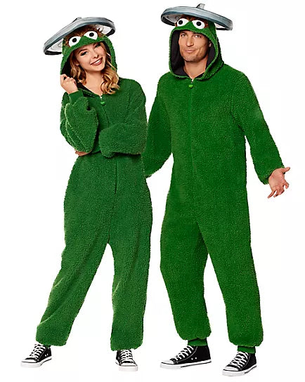 Adult Oscar the Grouch Jumpsuit Costume - Sesame Street