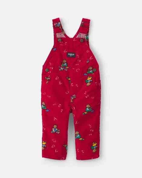 Toddler Bear Corduroy Overalls - Red