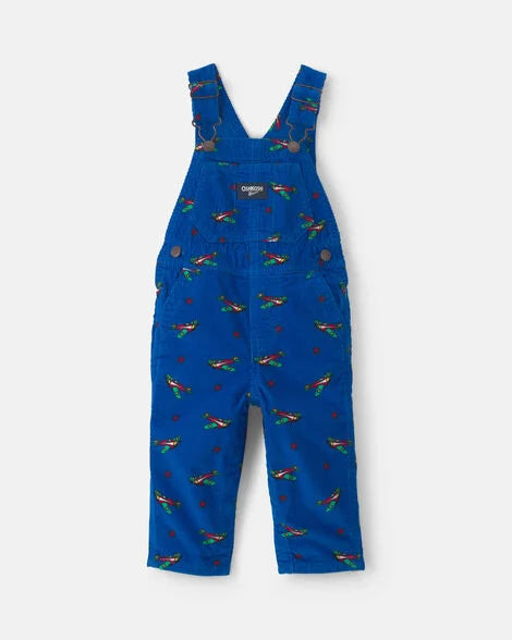 Toddler Boy Airplane Corduroy Overalls - Blue