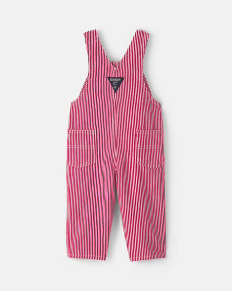 Toddler Boy Hickory Stripe Overalls - Red/White