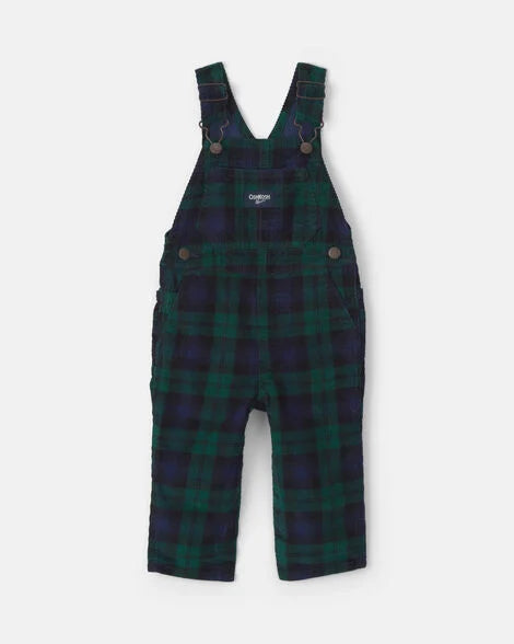 Toddler Boy Plaid Corduroy Overalls - Navy Blue/Green