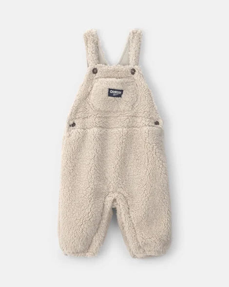 Toddler Teddy Fleece Overalls - Cream