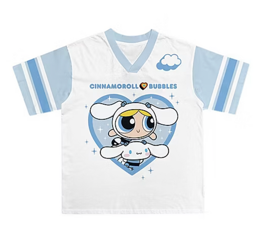 Little & Big Kid Girls V Neck Hello Kitty Powerpuff Girls Short Sleeve Jersey