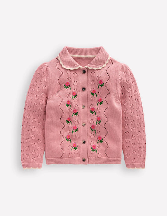 Collared Pointelle Cardigan